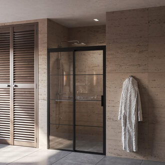 Boss & Wessing Douchedeur BWS Black Edition Frame Softclose Links 140x200 cm Helder Glas Zwart Mat Zwart