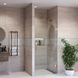 Boss & Wessing Douchedeur BWS Portos Profielloos Geborsteld Brons 80x200 cm Helder Glas 8 mm Nano Coating