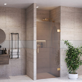 Boss & Wessing Douchedeur BWS Portos Profielloos Geborsteld Messing Goud 90x200 cm Brons Glas 8 mm Nano Coating