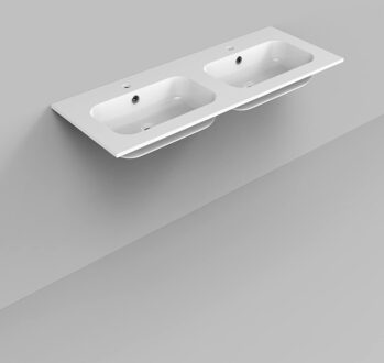 Boss & Wessing Dubbele Wastafel Marble BWS 120,5x46x1,5 cm Glans Wit (2 kraangaten)