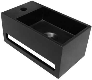 Boss & Wessing Fontein BWS Bali Solid Surface 36x20 cm Kraangat Links Mat Zwart