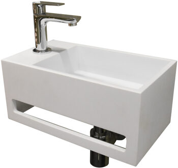 Boss & Wessing Fontein BWS Solid Surface met Handdoekrek Mat Wit (kraangat links)