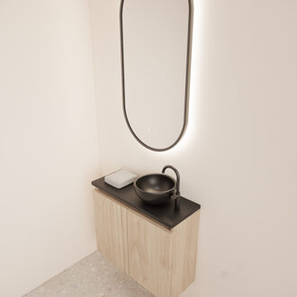 Boss & Wessing Fonteinmeubel BWS Meadow 60x50 cm Kastanje Eiken Incl. Topplaat Mat Zwart