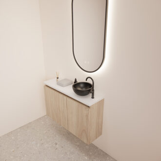 Boss & Wessing Fonteinmeubel BWS Meadow 80x50 cm Kastanje Eiken Incl. Topplaat Mat Wit