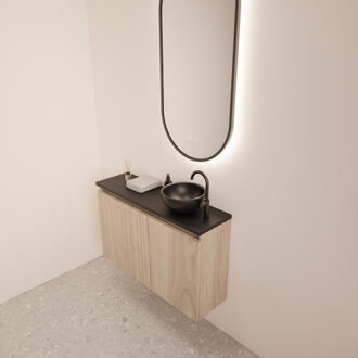 Boss & Wessing Fonteinmeubel BWS Meadow 80x50 cm Kastanje Eiken Incl. Topplaat Mat Zwart