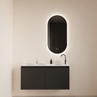 Boss & Wessing Fonteinmeubel Meadow 100x50 cm Mat Zwart Incl. Topplaat Mat Wit - Fonteinmeubel Meadow 100x50 cm Mat Zwart Incl. Topplaat Mat Wit