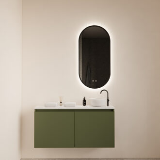 Boss & Wessing Fonteinmeubel Meadow 100x50 cm Olijf Groen Incl. Topplaat Mat Wit - Fonteinmeubel Meadow 100x50 cm Olijf Groen Incl. Topplaat Mat Wit