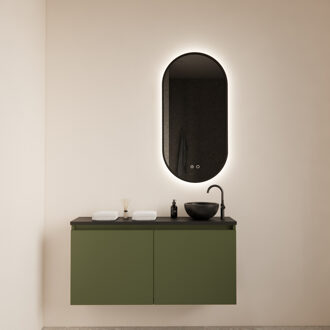 Boss & Wessing Fonteinmeubel Meadow 100x50 cm Olijf Groen Incl. Topplaat Mat Zwart - Fonteinmeubel Meadow 100x50 cm Olijf Groen Incl. Topplaat Mat Zwart