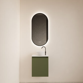 Boss & Wessing Fonteinmeubel Meadow 40x50 cm Olijf Groen Incl. Topplaat Mat Wit - Fonteinmeubel Meadow 40x50 cm Olijf Groen Incl. Topplaat Mat Wit