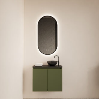 Boss & Wessing Fonteinmeubel Meadow 60x50 cm Olijf Groen Incl. Topplaat Mat Zwart - Fonteinmeubel Meadow 60x50 cm Olijf Groen Incl. Topplaat Mat Zwart