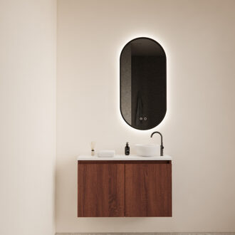 Boss & Wessing Fonteinmeubel Meadow 80x50 cm Choco Eiken Incl. Topplaat Mat Wit - Fonteinmeubel Meadow 80x50 cm Choco Eiken Incl. Topplaat Mat Wit