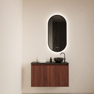 Boss & Wessing Fonteinmeubel Meadow 80x50 cm Choco Eiken Incl. Topplaat Mat Zwart - Fonteinmeubel Meadow 80x50 cm Choco Eiken Incl. Topplaat Mat Zwart