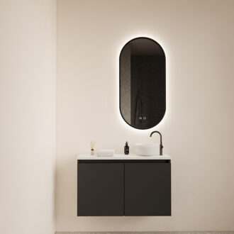 Boss & Wessing Fonteinmeubel Meadow 80x50 cm Mat Zwart Incl. Topplaat Mat Wit - Fonteinmeubel Meadow 80x50 cm Mat Zwart Incl. Topplaat Mat Wit