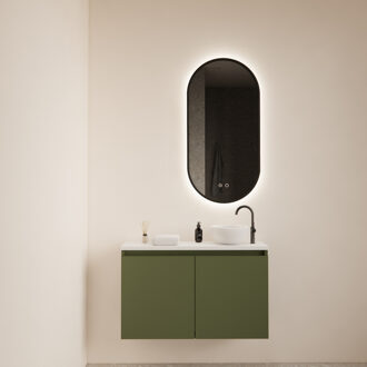 Boss & Wessing Fonteinmeubel Meadow 80x50 cm Olijf Groen Incl. Topplaat Mat Wit - Fonteinmeubel Meadow 80x50 cm Olijf Groen Incl. Topplaat Mat Wit