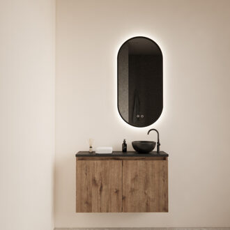 Boss & Wessing Fonteinmeubel Meadow 80x50 cm Wellington Oak Incl. Topplaat Mat Zwart - Fonteinmeubel Meadow 80x50 cm Wellington Oak Incl. Topplaat Mat Zwart