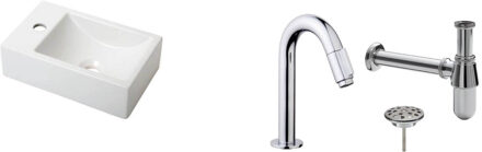 Boss & Wessing FonteinPack Houston MAT WIT Links 37x23 cm Chroom (Keuze uit 20 kranen)