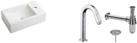 Boss & Wessing FonteinPack Houston MAT WIT Rechts 37x23 cm Chroom (Keuze uit 20 kranen)