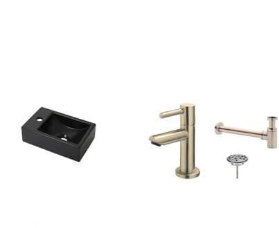 Boss & Wessing FonteinPack Houston Mat Zwart Keramiek Links 37x23 cm RVS (Keuze uit 8 kranen)