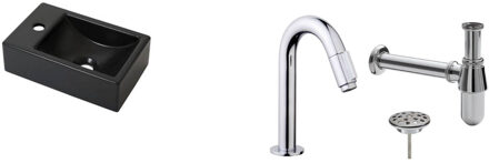 Boss & Wessing FonteinPack Houston MAT ZWART Links 37x23 cm Chroom (Keuze uit 20 kranen)