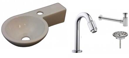 Boss & Wessing Fonteinpack Keramische Compacte Mini Fontein Slankie Step Wit (Keuze Uit 18 Kranen)