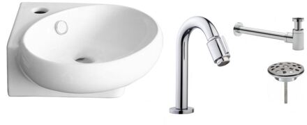 Boss & Wessing FonteinPack VM GO HAPPY HOEKFONTEIN WIT 36 X 38,5 X 13,5 CM (Keuze uit 18 kranen)