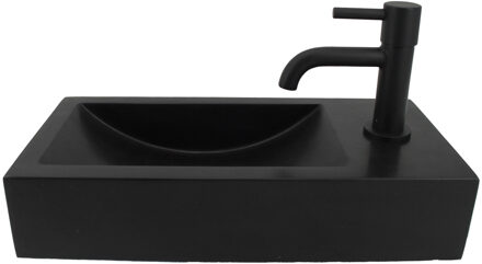 Boss & Wessing Fonteinset Boss & Wessing Oskar Natuursteen Eénhendelkraan En Sifon 38x18x8 cm Mat Zwart Boss & Wessing