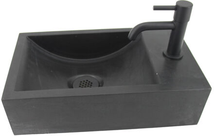 Boss & Wessing Fonteinset Boss & Wessing Werner Natuursteen Eenhendelkraan En Sifon 40x23x11 cm Mat Zwart