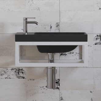 Boss & Wessing Fonteinset BWS Paris 40x22 cm met Mat Zwart Fontein Mat Wit