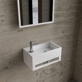 Boss & Wessing Fonteinset BWS Solid Surface Met Handdoekhouder Links Mat Wit Chroom