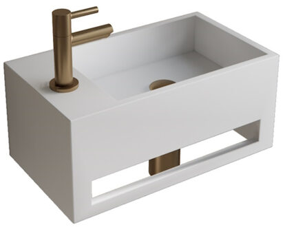 Boss & Wessing Fonteinset BWS Solid Surface Met Handdoekhouder Links Mat Wit Goud