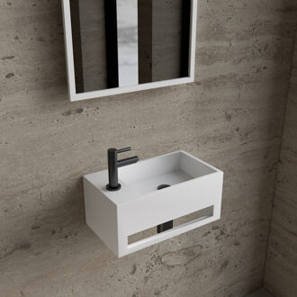 Boss & Wessing Fonteinset BWS Solid Surface Met Handdoekhouder Links Mat Wit Gunmetal