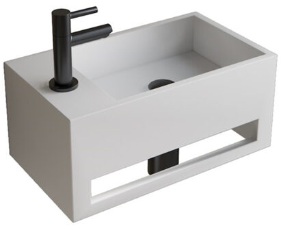 Boss & Wessing Fonteinset BWS Solid Surface Met Handdoekhouder Links Mat Wit Gunmetal