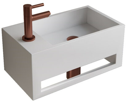 Boss & Wessing Fonteinset BWS Solid Surface Met Handdoekhouder Links Mat Wit Koper