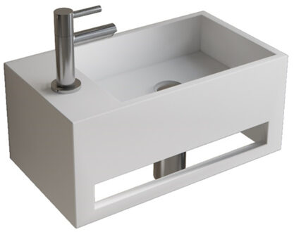 Boss & Wessing Fonteinset BWS Solid Surface Met Handdoekhouder Links Wit Chroom Boss & Wessing