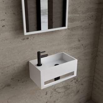 Boss & Wessing Fonteinset BWS Solid Surface Met Handdoekhouder Links Wit Mat Zwart Boss & Wessing