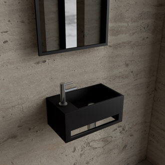 Boss & Wessing Fonteinset BWS Solid Surface Met Handdoekhouder Links Zwart Chroom Boss & Wessing