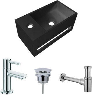 Boss & Wessing Fonteinset BWS Solid Surface Met Handdoekhouder Links Zwart Chroom