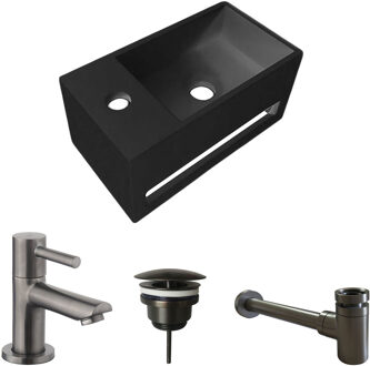 Boss & Wessing Fonteinset BWS Solid Surface Met Handdoekhouder Links Zwart Gunmetal