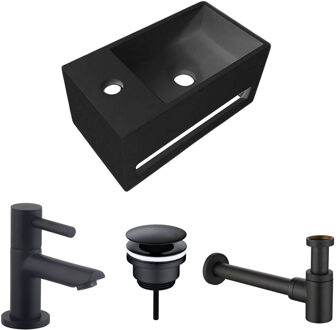 Boss & Wessing Fonteinset BWS Solid Surface Met Handdoekhouder Links Zwart Mat Zwart