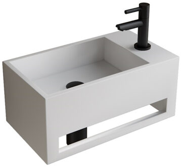 Boss & Wessing Fonteinset BWS Solid Surface Met Handdoekhouder Rechts Mat Wit Mat Zwart