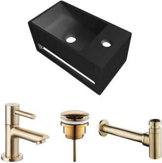 Boss & Wessing Fonteinset BWS Solid Surface Met Handdoekhouder Rechts Zwart Goud