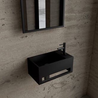 Boss & Wessing Fonteinset BWS Solid Surface Met Handdoekhouder Rechts Zwart Gunmetal Boss & Wessing