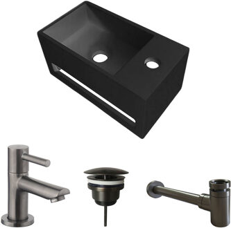 Boss & Wessing Fonteinset BWS Solid Surface Met Handdoekhouder Rechts Zwart Gunmetal