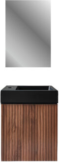 Boss & Wessing Fonteinset BWS Sona Fonteinkast Hout Wastafel Mat Zwart en Spiegel Met Omlijsting