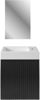 Boss & Wessing Fonteinset BWS Sona Fonteinkast Mat Zwart Wastafel Glanzend Wit en Spiegel Met Omlijsting