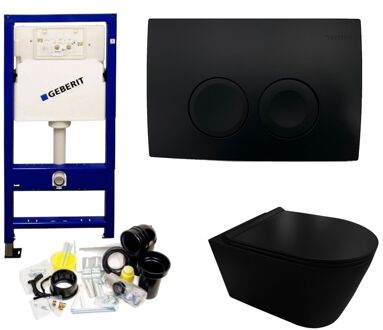 Boss & Wessing Geberit UP100 Toiletset Compleet | Inbouwreservoir | Rimless Civita Mat Zwart met drukplaat