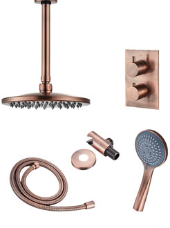 Boss & Wessing Inbouw Regendouche Set Boss & Wessing Copper met Plafonduitloop en 3 Standen Handdouche Geborsteld Koper 30 cm Boss & Wessing