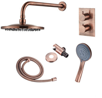 Boss & Wessing Inbouw Regendouche Set Boss & Wessing Copper met Wanduitloop en 3 Standen Handdouche Geborsteld Koper 20 cm Boss & Wessing