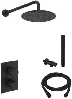 Boss & Wessing Inbouw Regendouche Set Boss & Wessing Wanduitloop Ronde Hoofddouche 20 cm Mat Zwart Aqua Splash