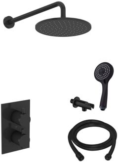 Boss & Wessing Inbouw Regendouche Set BWS 30 cm Wanduitloop 3 Standen Handdouche Mat Zwart